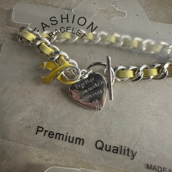 Sarcoma & Bone Cancer Awareness: Five Yellow Ribbon Charm Bracelets - Picture 3 of 7